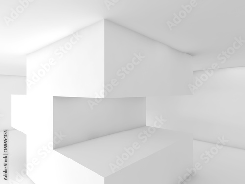 3d white empty interior with geometric object