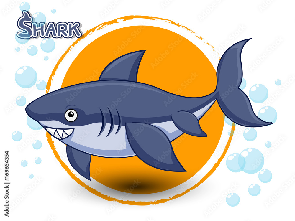 Obraz premium Cute Cartoon Shark on a color background