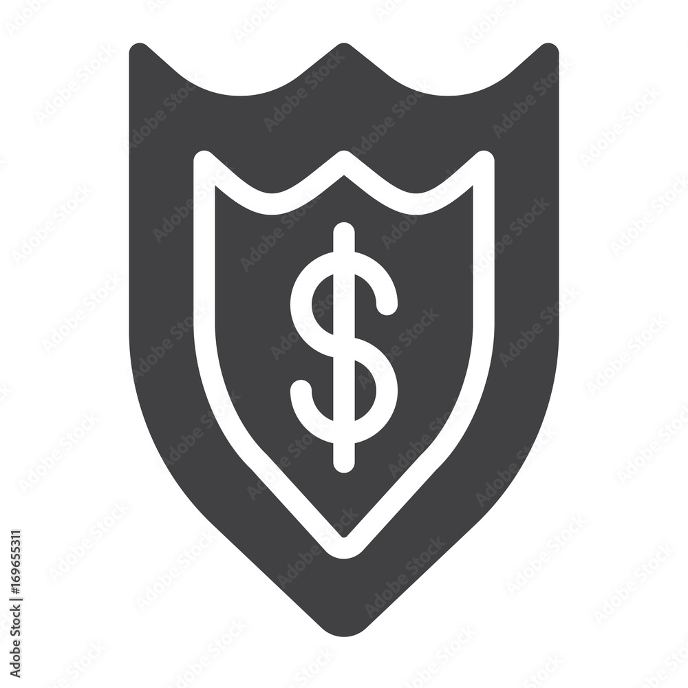 Financial security shield with dollar icon vector, filled flat sign, solid pictogram isolated on white. Symbol, logo illustration. Pixel perfect graphics Financial security shield with dollar icon vector, filled flat sign, solid pictogram isolated on white. Symbol, logo illustration. Pixel perfect graphics