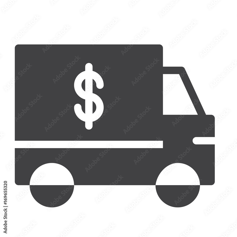 Truck with dollar icon vector, filled flat sign, solid pictogram isolated on white. Symbol, logo illustration. Pixel perfect graphics Truck with dollar icon vector, filled flat sign, solid pictogram isolated on white. Symbol, logo illustration. Pixel perfect graphics