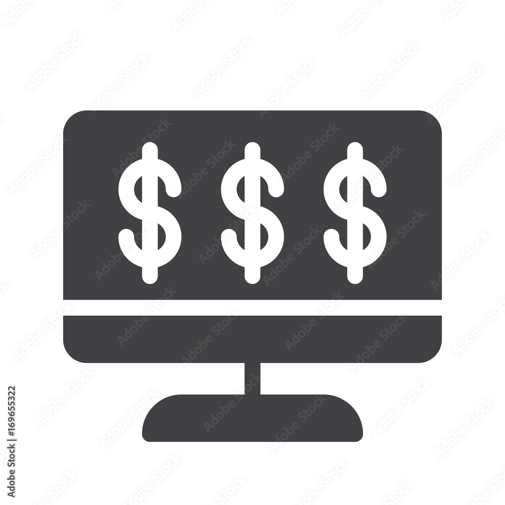 Dollar monitor icon vector, filled flat sign, solid pictogram isolated on white. Symbol, logo illustration. Pixel perfect graphics Dollar monitor icon vector, filled flat sign, solid pictogram isolated on white. Symbol, logo illustration. Pixel perfect graphics