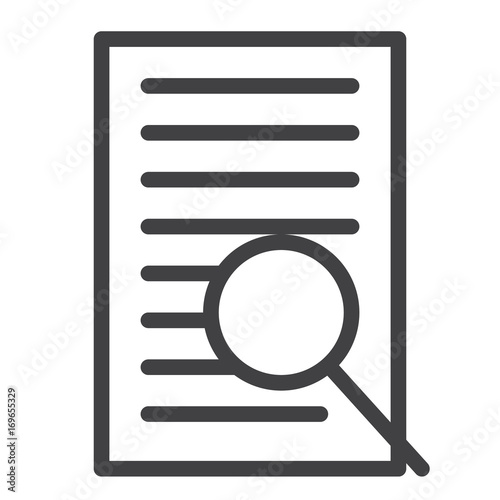 Document with magnifying glass line icon, outline vector sign, linear style pictogram isolated on white. Symbol, logo illustration. Editable stroke