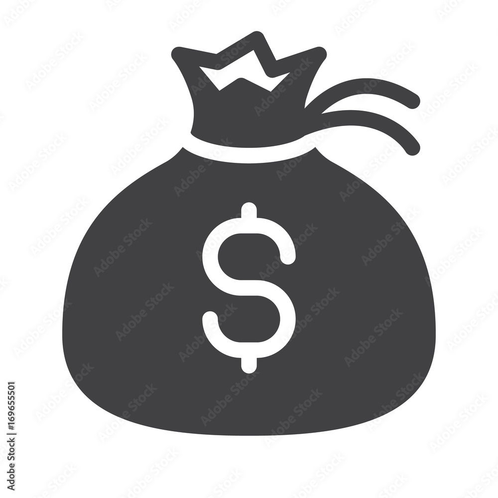 Money bag icon vector, filled flat sign, solid pictogram isolated on white. Symbol, logo illustration. Pixel perfect vector graphics Money bag icon vector, filled flat sign, solid pictogram isolated on white. Symbol, logo illustration. Pixel perfect vector graphics