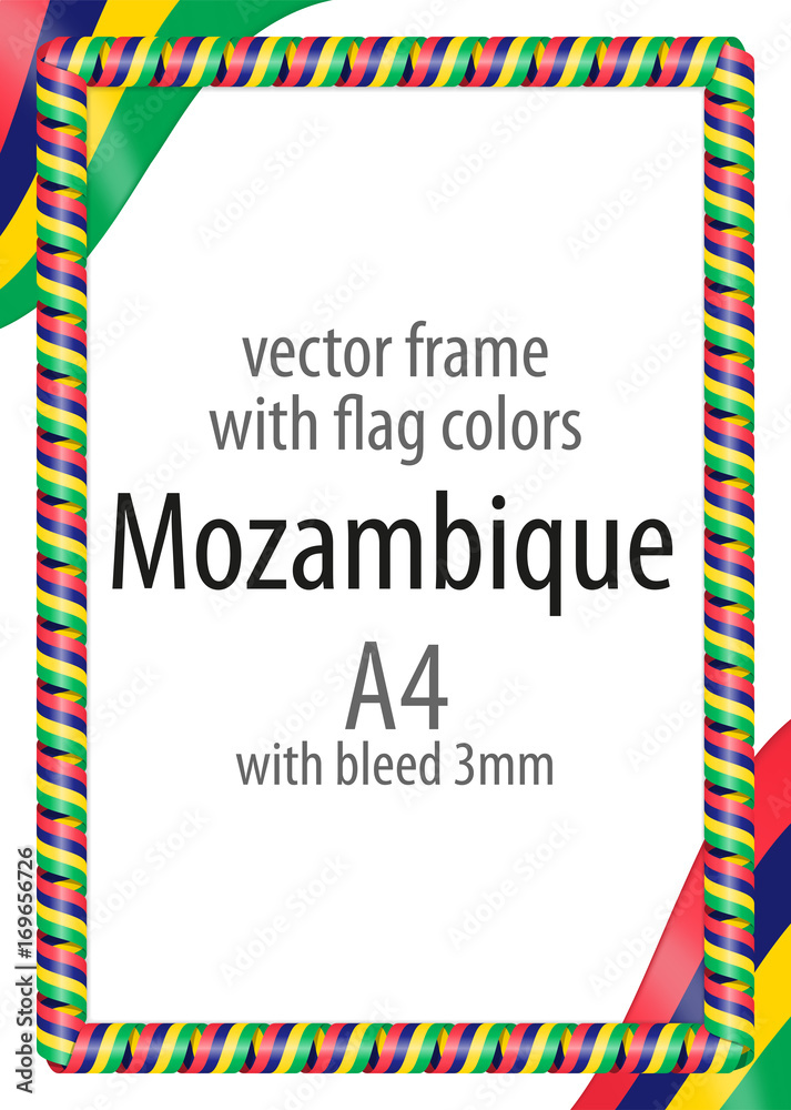 Obraz premium Frame and border of ribbon with the colors of the Mozambique flag