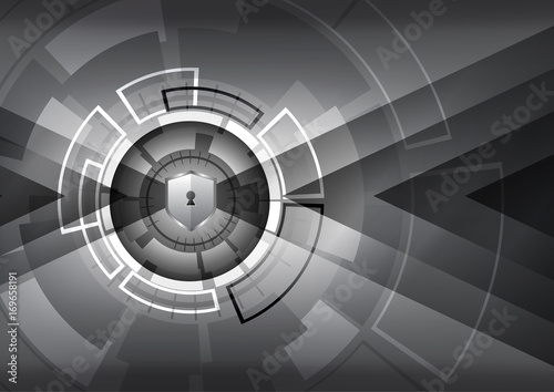 Cyber security concept vector illustration. Shield with keyhole on  technology circle  background.