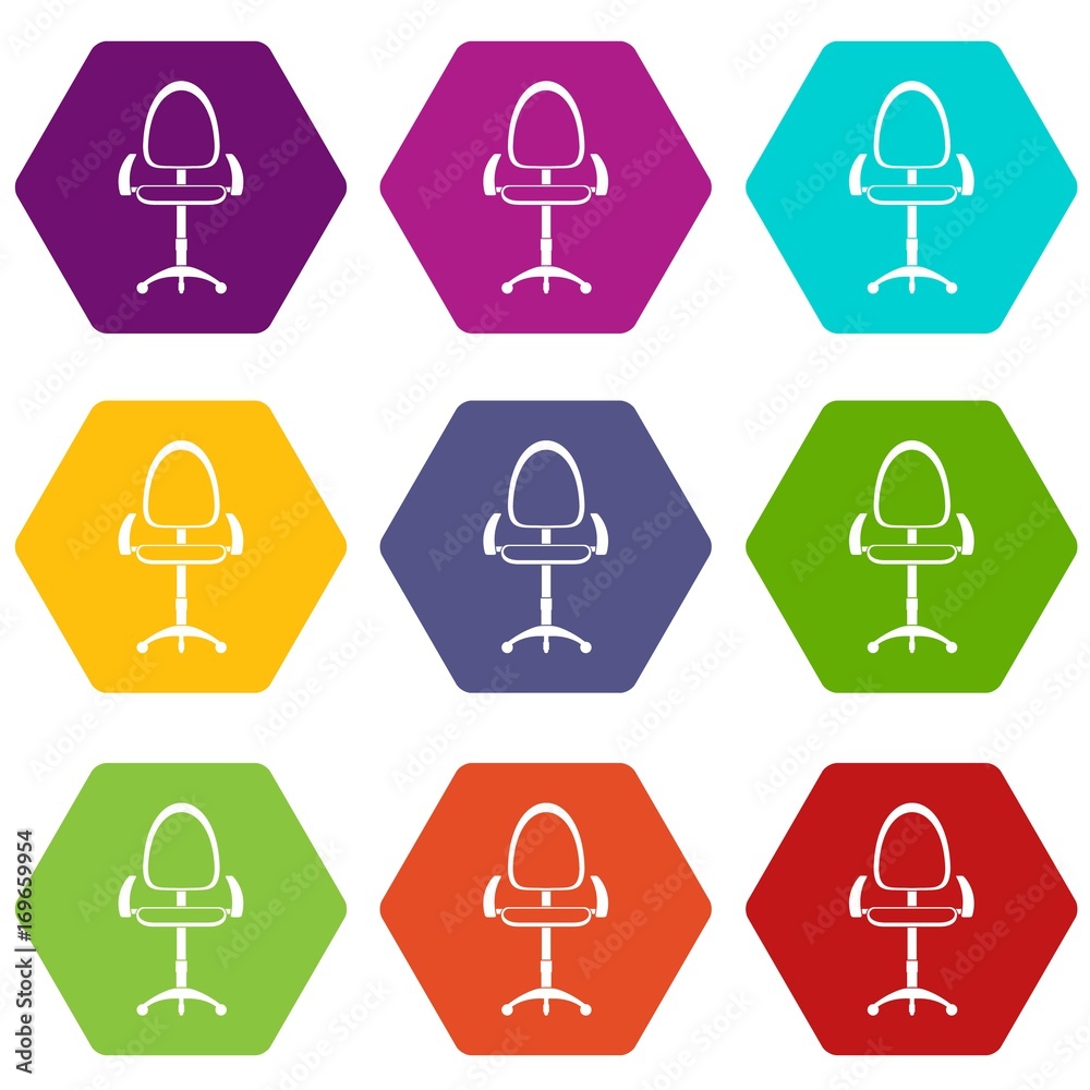 Modern office chair icon set color hexahedron