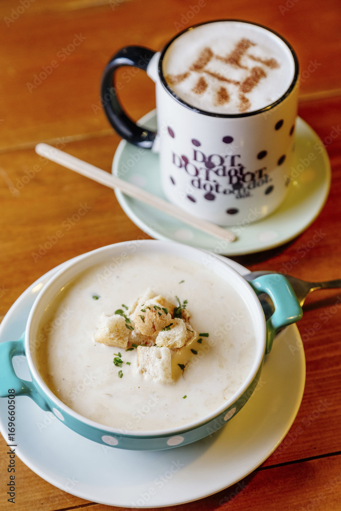 corn soup and coffee corn soup and coffee