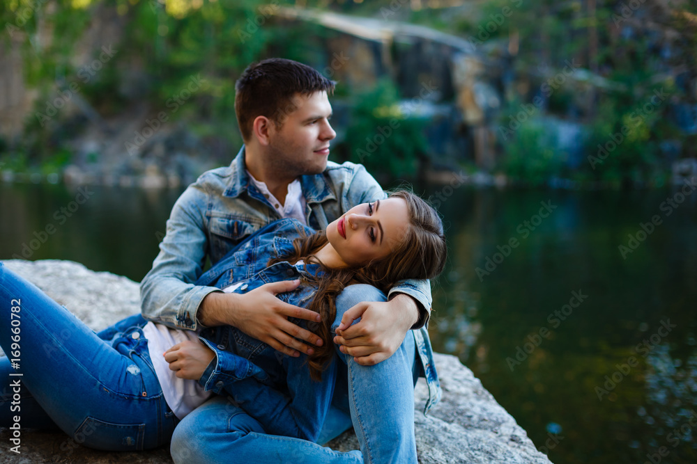 Portrait of happy young couple hug posing for picture Stock Photo - Alamy
