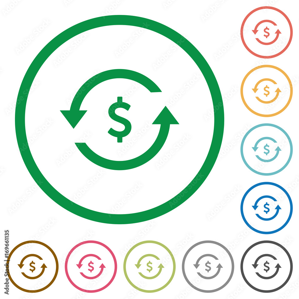 Dollar pay back flat icons with outlines Dollar pay back flat icons with outlines