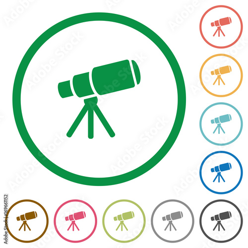 Space telescope flat icons with outlines