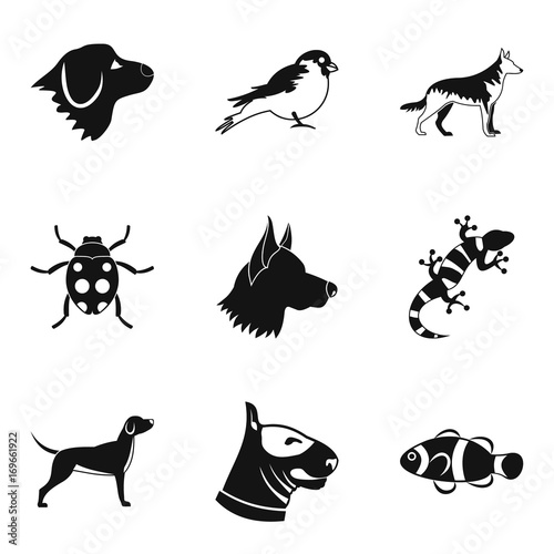 Dog breed icons set, simple style