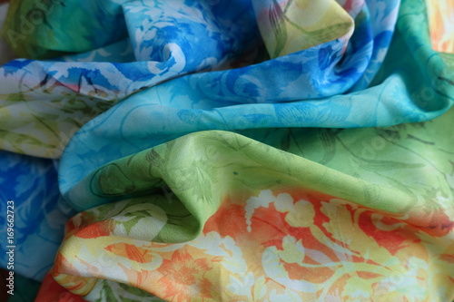 Colorful lightweight rayon fabric in soft folds