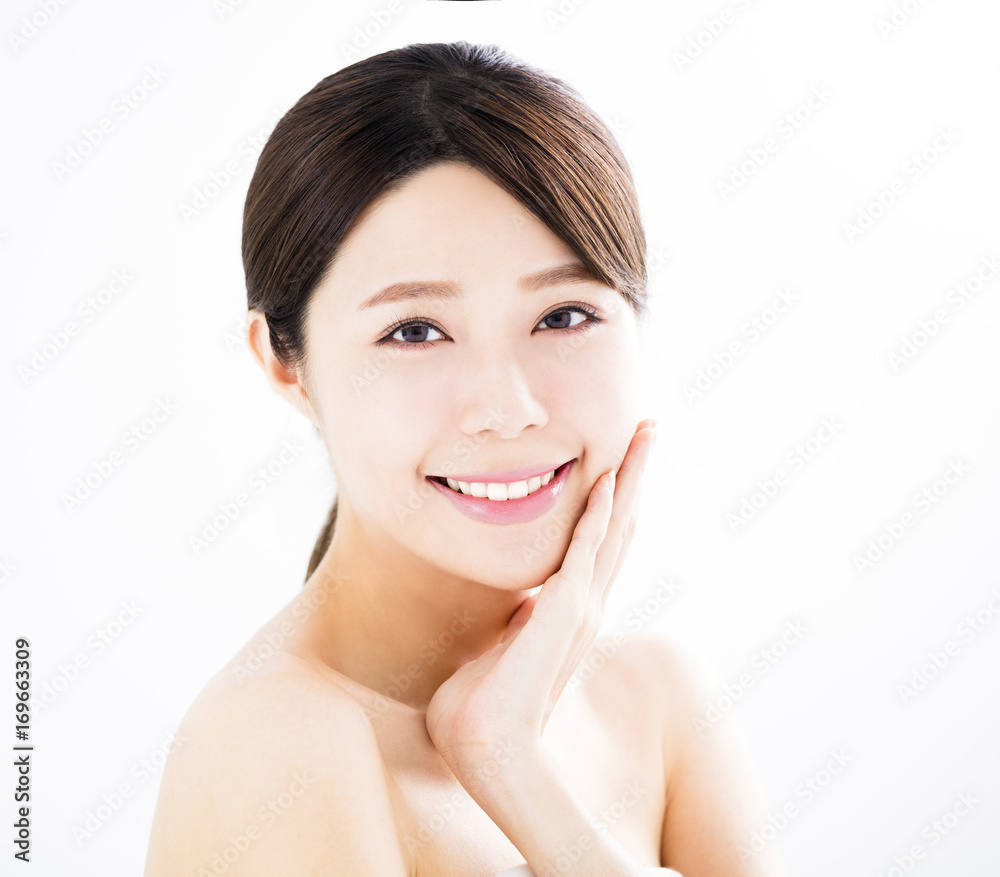 closeup beautiful young woman with clean face closeup beautiful young woman with clean face