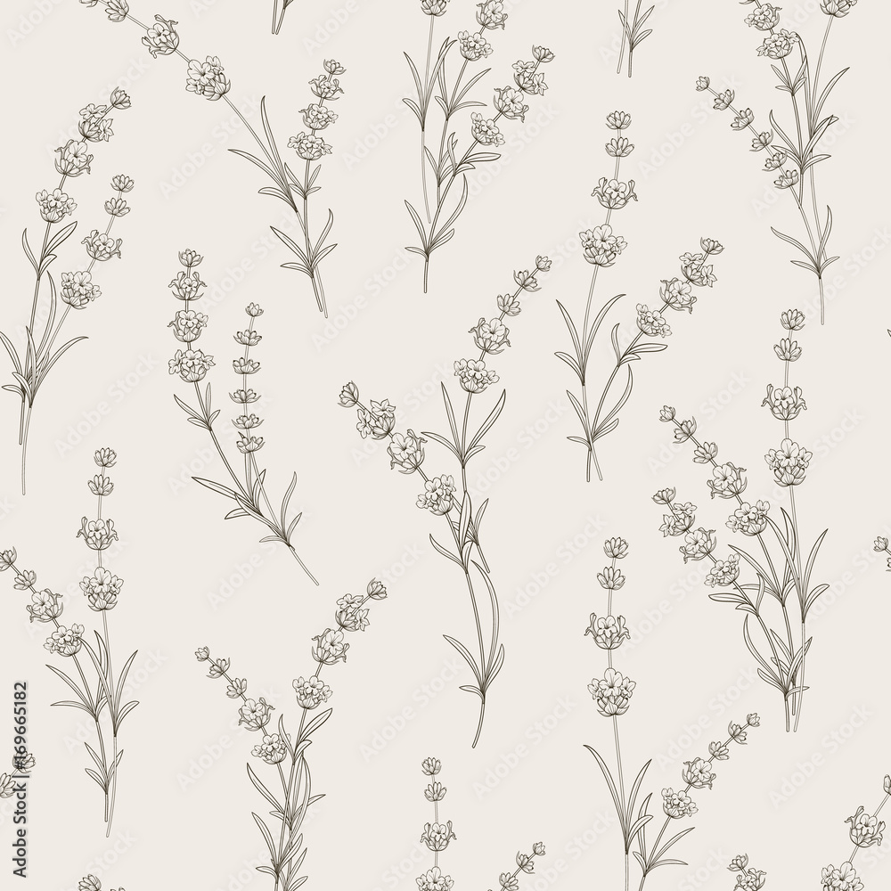 Seamless pattern of lavender flowers on a white background. Pattern with Lavender for fabric swatch. Vector illustration. Seamless pattern of lavender flowers on a white background. Pattern with Lavender for fabric swatch. Vector illustration.