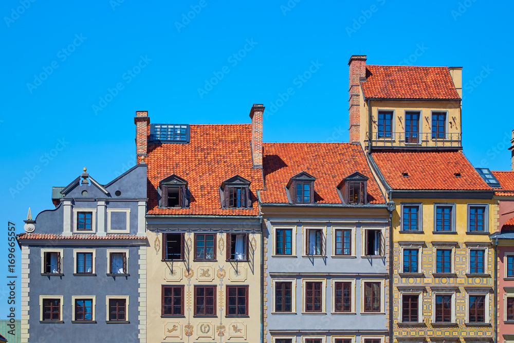 Beautiful colored houses on the market square in Warsaw, Poland