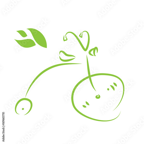 Green Eco Bicycle, Bike on a White Background, Green Concept, Vector Illustration