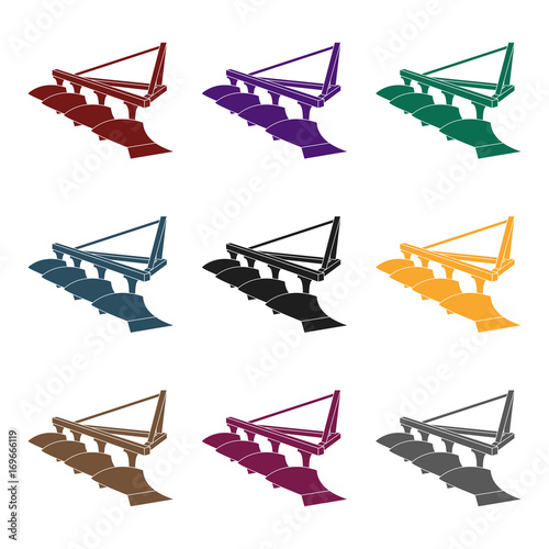Red metal attachment to the tractor for plowing fields.Agricultural Machinery single icon in black style vector symbol stock illustration.