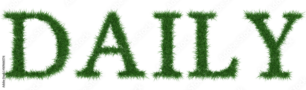 Daily - 3D rendering fresh Grass letters isolated on whhite background. Daily - 3D rendering fresh Grass letters isolated on whhite background.