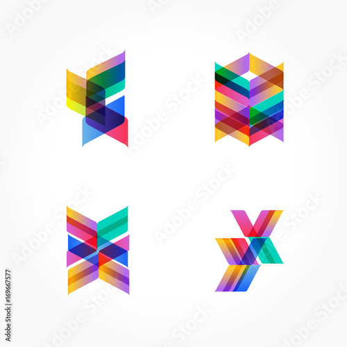 Set of minimal geometric multicolor shapes. Trendy hipster icons and logotypes. Business signs symbols, labels, badges, frames and borders