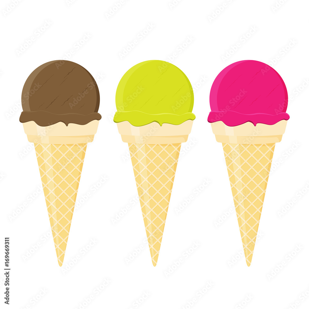Ice cream flat vector set isolated on white background