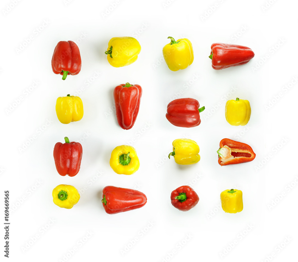 Set of red and yellow sweet peppers Isolated on white background ...