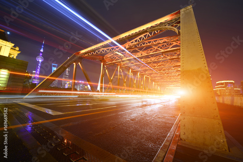 Canvas Print Night traffic lights inside of the Garden Bridge of shanghai china