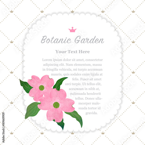 Colorful watercolor texture vector nature botanic garden memo frame pink dogwood cornus florida