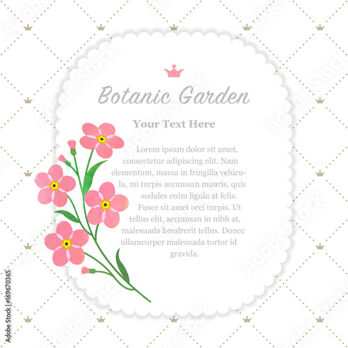Colorful watercolor texture vector nature botanic garden memo frame pink forget me not