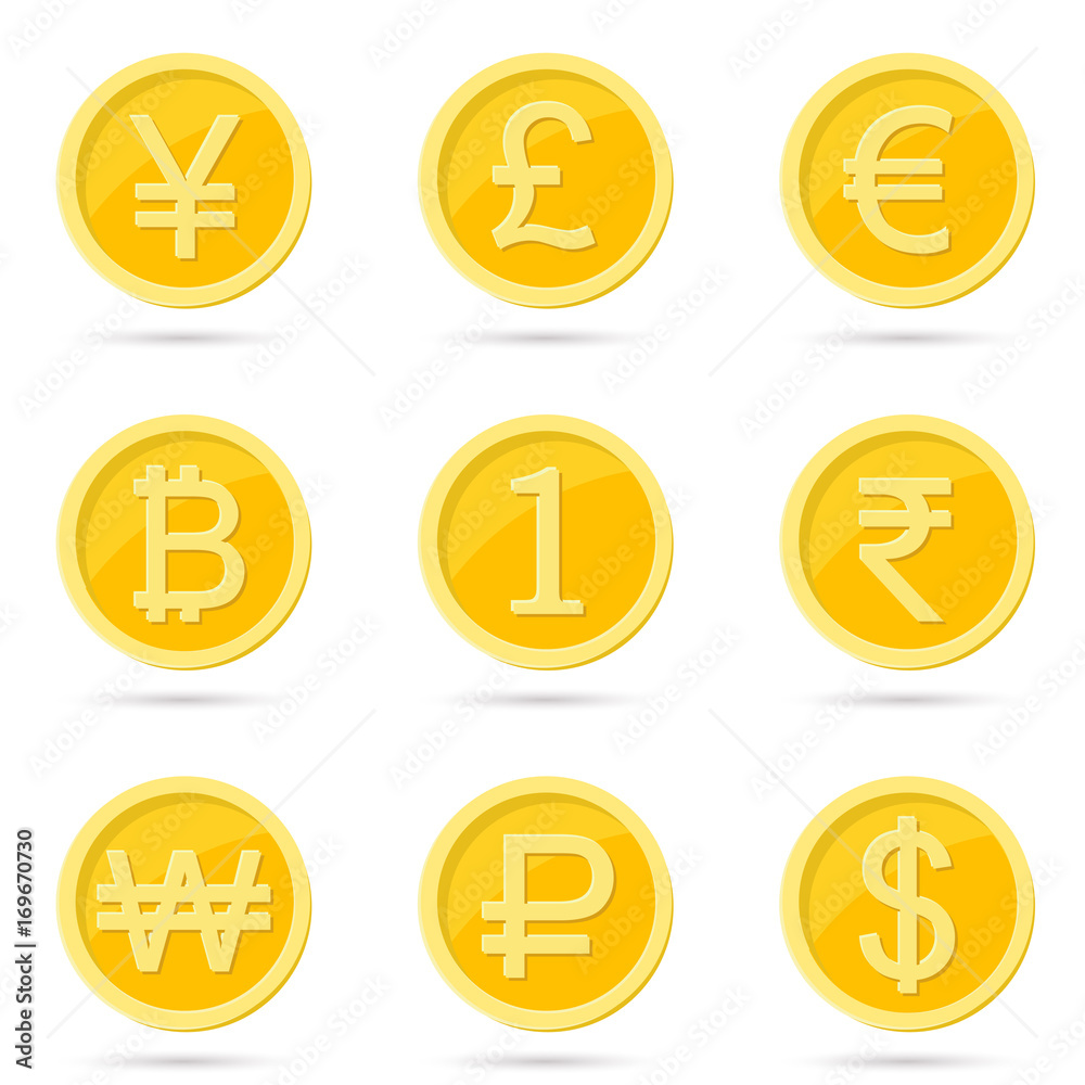 Coin icons set Coin icons set