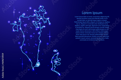 Map Bahrain from the contours network blue, luminous space stars of vector illustration