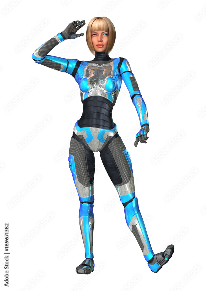 3D Rendering Female Robot on White 3D Rendering Female Robot on White
