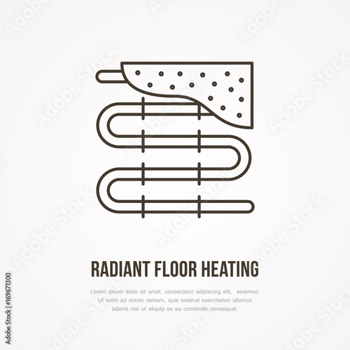 Underfloor heating flat line icon. Outline sign of radiant floor hot pipes. Vector illustration for plumbing service.