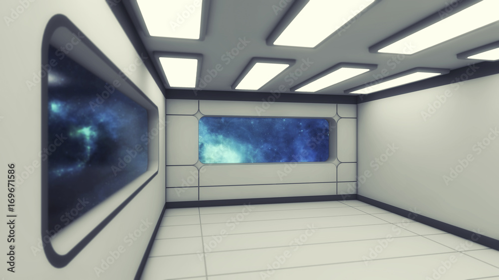 3d rendering. Futuristic interior design background