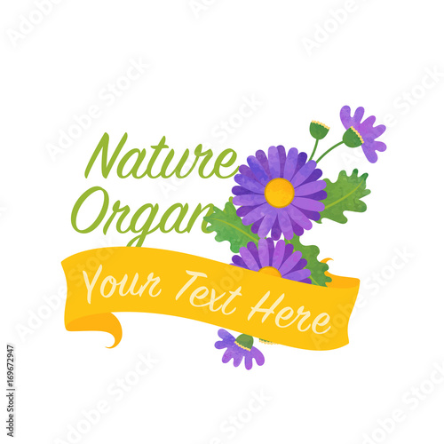 Colorful watercolor texture vector nature botanic garden flower banner asteraceae purple daisy