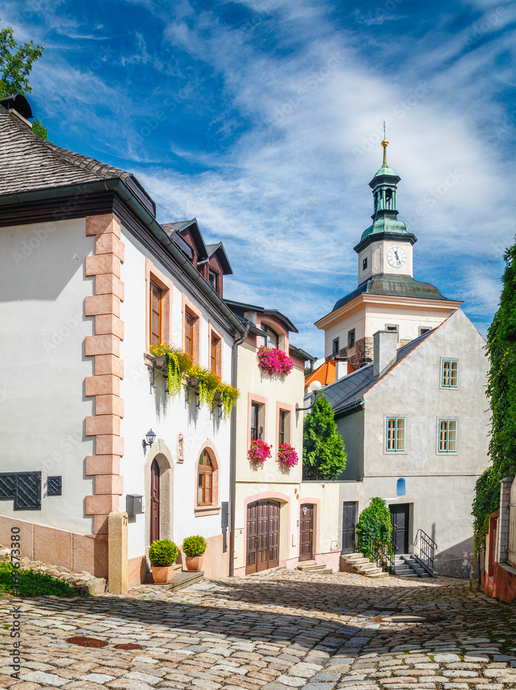 Historical street in Loket city, Czech Republic