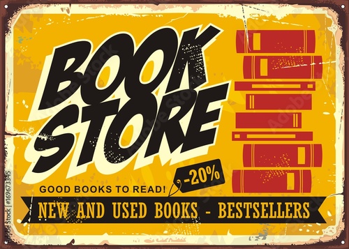 Book store vintage sign. Books retro poster template.