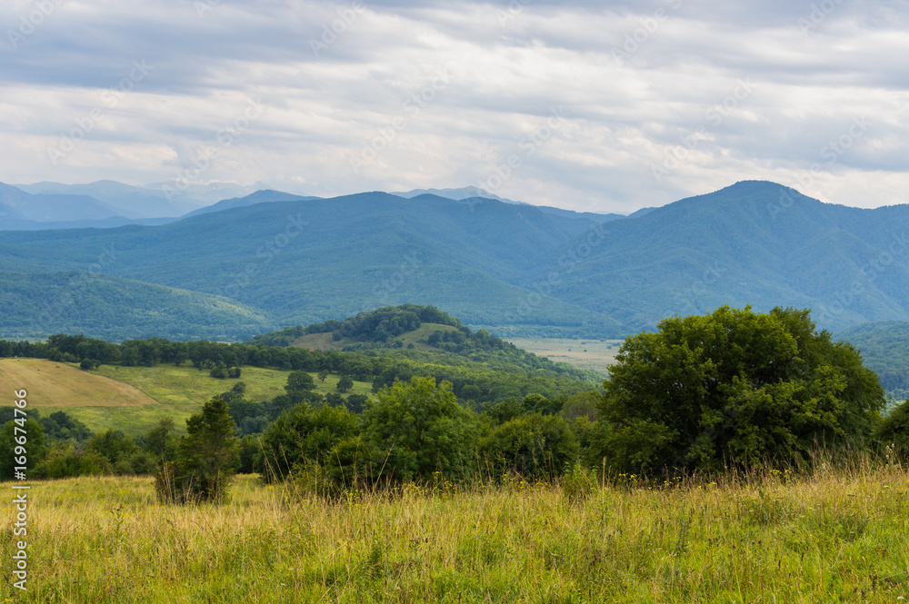 Mountain valley landscape. Adygea republic, Krasnodar region, Russia