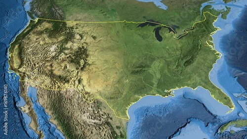 United States, glide over the satellite map, outlined
