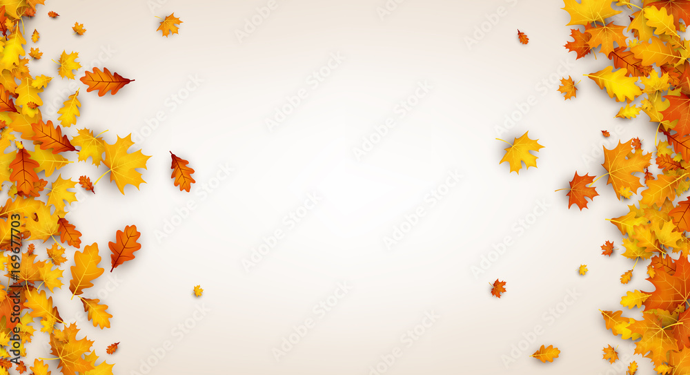 Autumn background with orange leaves. - obrazy, fototapety, plakaty 