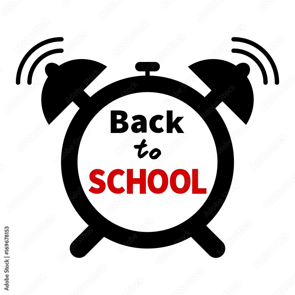 Alarm clock icon with Back to school text. Flat design Alarm clock icon with Back to school text. Flat design