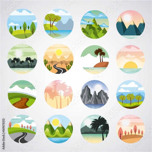 icons set landscape vector illustration design graphic