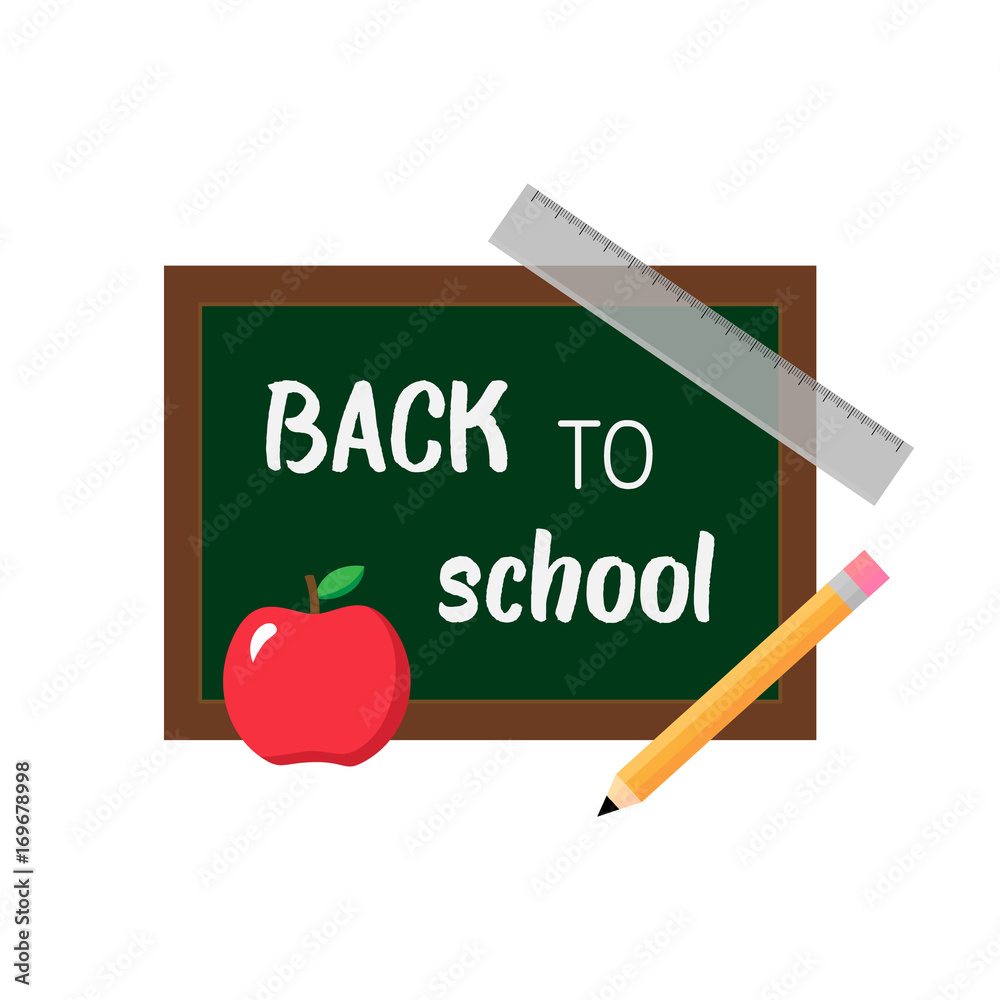 Back to school chalkboard vector illustration with writing and school