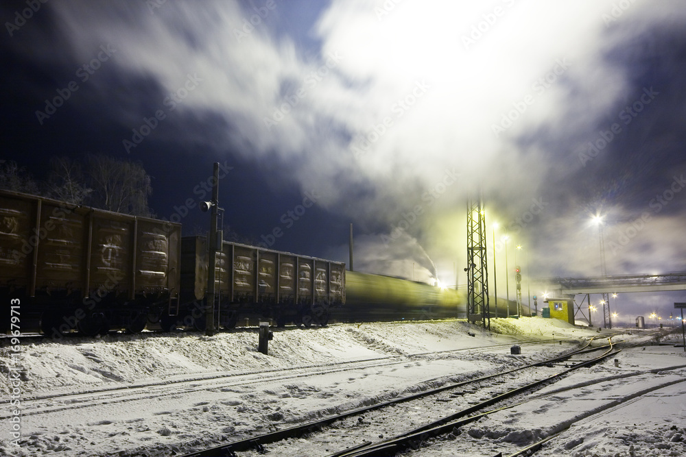 Fototapeta premium Trains in night