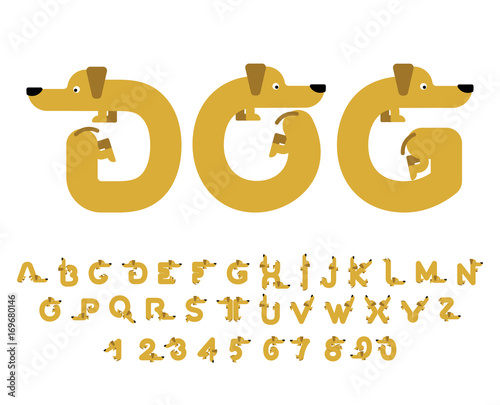 Dog font. Dachshund alphabet. Lettering home animal. ABC pet