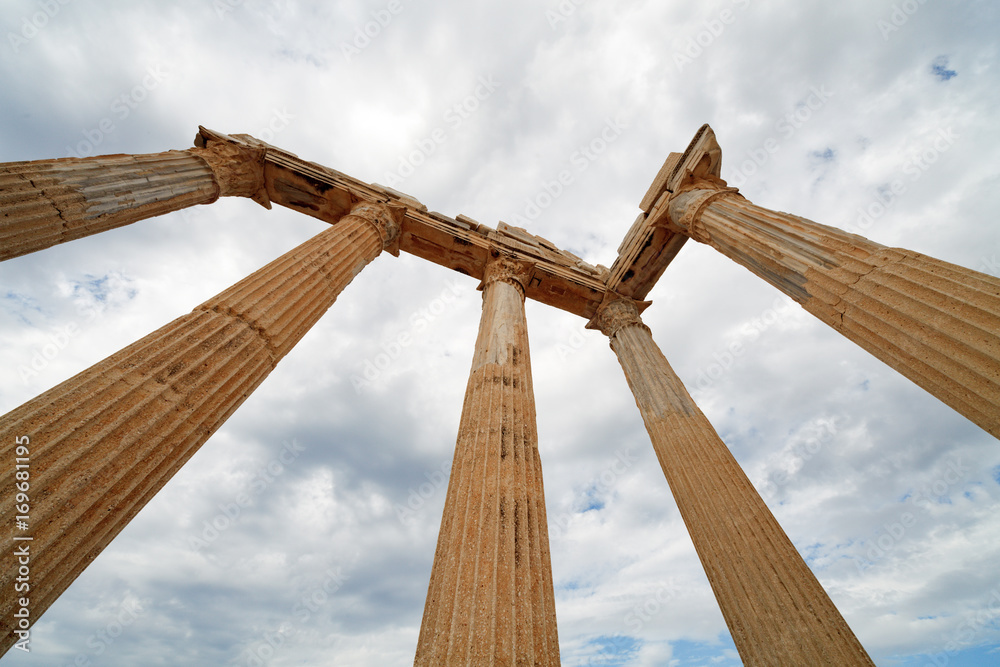 Columns of an ancient Greek temple, ruins Columns of an ancient Greek temple, ruins