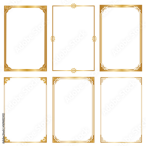 Set Decorative frame and borders, Golden frame on white background. Thai pattern