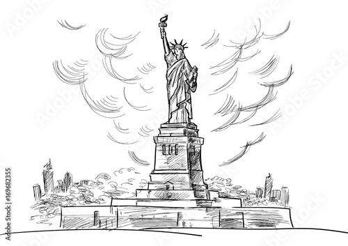 Hand drawn sketch of the American symbol statue of Liberty. Vector illustration EPS 10.