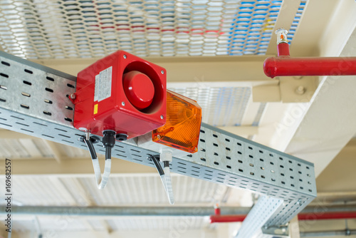 The fire alarm system. The combination of sound and light alert
