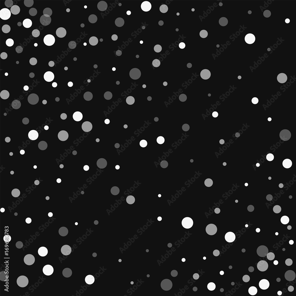 Falling white dots. Scatter pattern with falling white dots on black background. Vector illustration.
