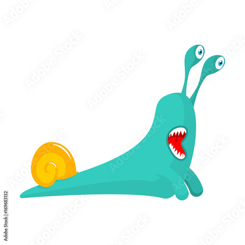 Snail cartoon style isolated. Insect with shell. Gastropod mollusk with spiral shell